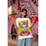 Camiseta Unissex Oversized em Algodão Estampa Frida Kahlo Branca