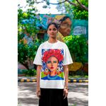 Camiseta Unissex Oversized em Algodão Estampa Frida Kahlo Branca