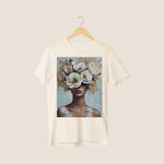 Camiseta Unissex em Algodão Estampa Flores na Cabeça Off White 