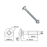 PARAFUSO FRANCES 1/4 X 3 TEMFIX COM PORCA 2 UN