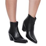 Bota Feminina Bico Fino Cano Baixo de Couro Legitimo Preto