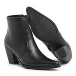 Bota Feminina Bico Fino Cano Baixo de Couro Legitimo Preto