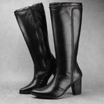 Bota de Couro Feminina Cano Alto Preto