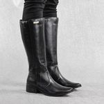Bota Feminina de Couro Legitimo Cano Alto Preto