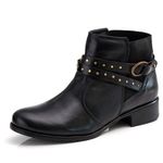 Bota Feminina de Couro Cano Curto Legitimo Preta