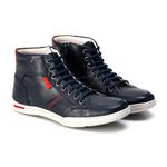 Botinha Masculina em Couro Legitimo Elastico e Zíper Azul
