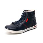 Botinha Masculina em Couro Legitimo Elastico e Zíper Azul