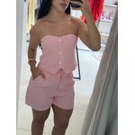 CONJUNTO FELL SHORT E CROOPED BOTAO ROSA 