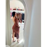 VESTIDO CANELADO COM BOJO COSTAS NUA MARROM