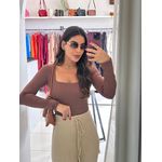 BODY EM POLIAMIDA MANGA LONGA - MARROM