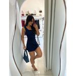 VESTIDO CURTO EM ALFAIATARIA COM DECOTE TRANSPASSADO AZUL