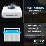 AR CONDICIONADO DE TETO PARA MOTORHOME 9.500 BTUS 12V - FRESH AIR 2800 TOP RV - 2 SAIDAS