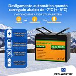 Bateria de fosfato de ferro e lítio LiFePO4 12V 100Ah - Marca ECO WORTHY