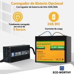 Bateria de fosfato de ferro e lítio LiFePO4 12V 100Ah - Marca ECO WORTHY