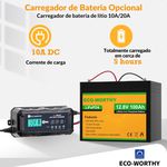Bateria de fosfato de ferro e lítio LiFePO4 12V 100Ah - Marca ECO WORTHY