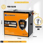 Bateria de fosfato de ferro e lítio LiFePO4 12V 150Ah - Marca ECO WORTHY