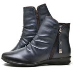 Bota Feminina Mariah Cano Curto Rasteira Em Couro Azul