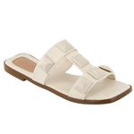Sandália Rasteira Scarlety Off White Com Metal Piramide