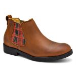 Botina Feminina Pônei Vintage Conhaque / Elástico Xadrez