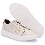 Sapatênis Tênis Casual Ferrile Em Couro Cor Off White 