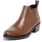 Bota Cano Curto Feminina Ferrile em Couro Salto Bloco Elástico Conforto Café