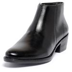 Bota Cano Curto Feminina Ferrile em Couro Salto Bloco Zipper Preta