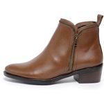 Bota Cano Curto Feminina Ferrile em Couro Salto Bloco Ziper Café