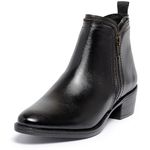 Bota Cano Curto Feminina Ferrile em Couro Salto Bloco Ziper Preta