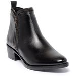 Bota Cano Curto Feminina Ferrile em Couro Salto Bloco Ziper Preta