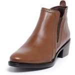 Bota Cano Curto Feminina Ferrile em Couro Salto Bloco Elástico Café