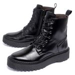 Bota Coturno Feminino Ferrile em Couro Cadarço e Zíper Preta