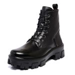Bota Coturno Feminino Ferrile em Couro Cadarço e Zíper Preta