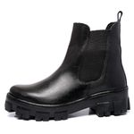 Bota Botina Coturno Feminino Ferrile em Couro Elastico Preta