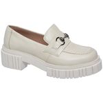 Sapato Feminino Mocassim Conforto Em Couro Off White Tratorado Metal Grafite 