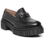 Sapato Feminino Mocassim Conforto Em Couro Preto Tratorado Metal Grafite 