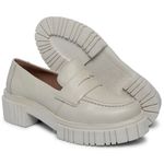 Sapato Mocassim Feminino Em Couro Off White Sola Tratorada