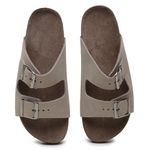 Sandália Papete Couro Unissex Tiras Fivela Anatômica Netuno Areia