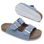 Sandália Papete Couro Unissex Tiras Fivela Anatômica Netuno Azul Oceano