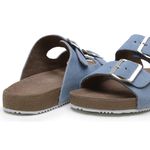 Sandália Papete Couro Unissex Tiras Fivela Anatômica Netuno Azul Oceano