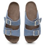 Sandália Papete Couro Unissex Tiras Fivela Anatômica Netuno Azul Oceano