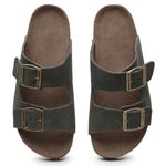 Sandália Papete Couro Unissex Tiras Fivela Anatômica Netuno Verde Musgo