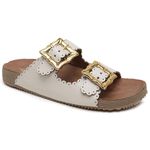 Sandália Papete Couro Unissex Tiras Fivela Anatômica Afrodite Off White