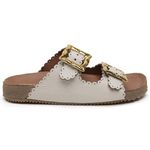 Sandália Papete Couro Unissex Tiras Fivela Anatômica Afrodite Off White