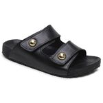 Sandália Papete Couro Unissex Tiras Fivela Anatômica Couro Athenas Preto