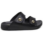 Sandália Papete Couro Unissex Tiras Fivela Anatômica Couro Athenas Preto