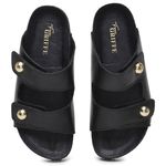 Sandália Papete Couro Unissex Tiras Fivela Anatômica Couro Athenas Preto
