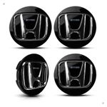 Kit 10 Jogos Centro de Roda Honda New Civic HR-V CR-V Accord – Preto com Logo Cromado – Encaixe Perfeito + Visual Original