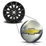 Kit 4 Calotinhas Miolo Centro Roda GM Cruze/Sonic/Tracker Prata Escovado com Emblema