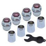 Kit Capa de Válvula Antifurto Fiat Vermelho – Tampas de Bico Cromadas com Emblema e Chave de Segurança