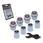 Kit Capa de Válvula Antifurto Fiat Vermelho – Tampas de Bico Cromadas com Emblema e Chave de Segurança